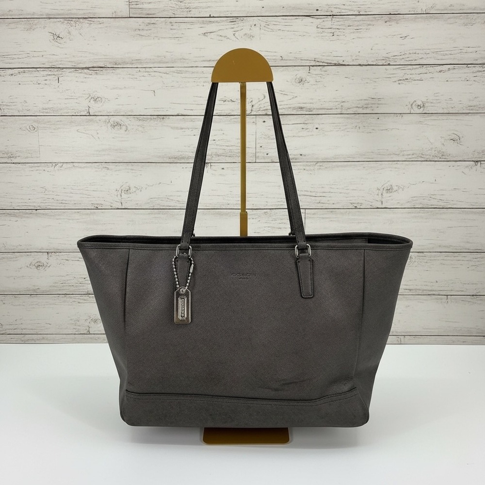 Coach Signature Tote‎ Bag Dark Gray Saffiano Leather Shoulder Bag Large Purse